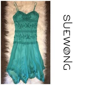 Beautiful Sue Wong Silk Turquoise blue/green Dress